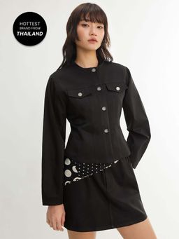Pomelo - Cropped Button Front Jacket - Black