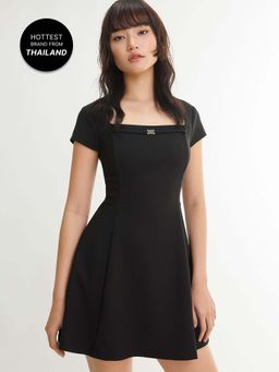 Pomelo - Square Neck Fit Flare Mini Dress - Black