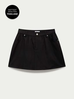 Pomelo - High Waist Mini Skirt with Front Pockets - Black