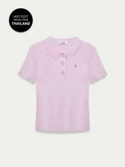 Pomelo - Ribbed Sweetheart Neck Knitted Top - Light Pink