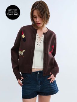 Pomelo - Button Front Knit Cardigan - Brown