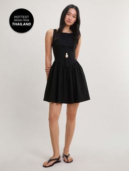 Pomelo - Square Neck Fit Flare Mini Dress - Black