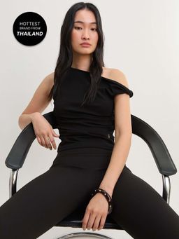 Pomelo - Twist Detailed One Shoulder Top - Black