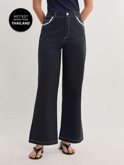Pomelo - Tailored Straight Leg Pants - Navy Blue
