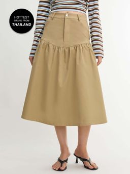 Pomelo - High Waist Midi Skirt - Beige