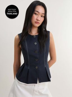 Pomelo - Tailored Button Front Vest - Navy Blue
