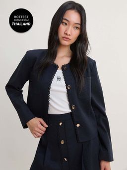 Pomelo - Tailored Zip Front Jacket - Navy Blue