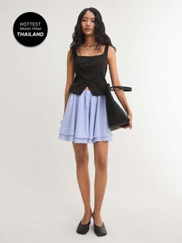 Pomelo - Sleeveless Square Neck Button Front Top - Black