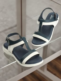 Carlton London - Women Navy Blue & White Color Comfortable Backstrap Sandals
