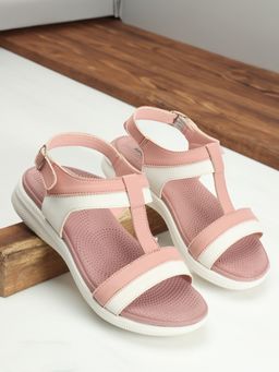 Carlton London - Women Peach & White Color Comfortable Backstrap Sandals