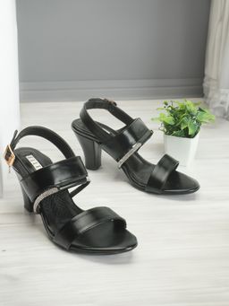 ELLE - Womens Fashionable Black Color Backstrap Embellished Sandals