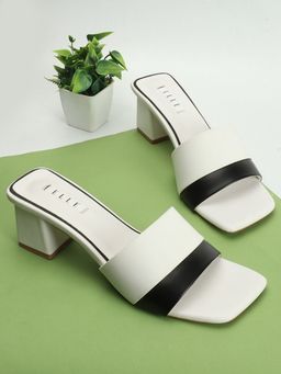 ELLE - Womens Fashionable White-Black Color Slip On Sandals