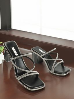 ELLE - Womens Embellished Black Color Slip On Sandals