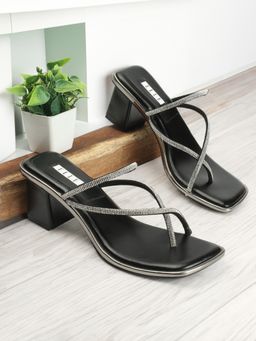 ELLE - Womens Block Heel Black Color Slip On Sandals