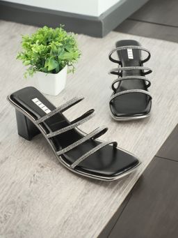 ELLE - Womens Fashionable Black Color Slip On Embellished Sandals