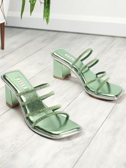 ELLE - Womens Fashionable Green Color Slip On Embellished Sandals