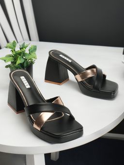 ELLE - Womens Two Straps Black Color Slip On Sandals