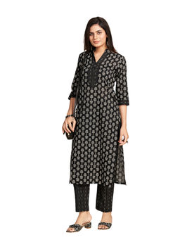 GulaboSitabo - Black Printed Pure Cotton Kurta with Pant (Set of 2)