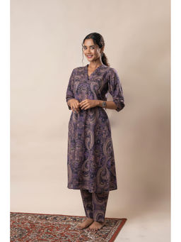 GulaboSitabo - Purple Printed Cotton A Line Flared Kurta with Pant (Set of 2)