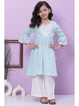 Biba - Sky Blue Relaxed Kurta (Set of 3) (5)