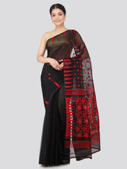 PinkLoom - Womens Soft Cotton Blend Jamdani Saree without Blouse -Black
