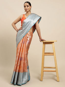 Mimosa - Womens Kanjivaram Art Silk Saree with Unstiched Blouse (5645-10261-TD-PC-AN)