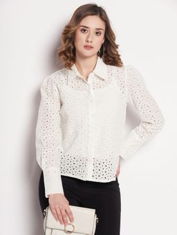 CAMLA - White Self Design Collar Neck Shirt White