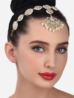 Zaveri Pearls - Gold Tone Bridal Kundan Push Back MathaPatti Style Maangtikka-ZPFK13061