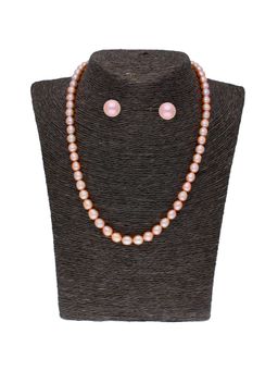 Sri Jagdamba Pearls - Single Line Peach Pearl Necklace Set