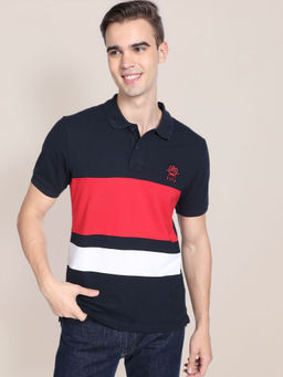 U.S. POLO ASSN. - Men Navy Colour Block Cotton Polo Shirt