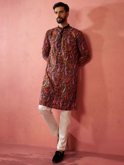 Vastramay - Black Viscose Regular Full Sleeves Kurta With Pyjama