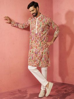 Vastramay - Cream Viscose Regular Full Sleeves Kurta With Pyjama