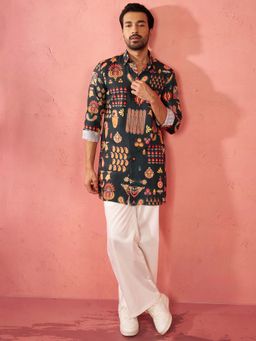 Vastramay - Black Rayon Regular Full Sleeves Kurta With Pant