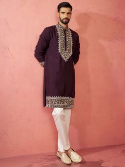 Vastramay - Purple Chanderi Regular Full Sleeves Kurta With Pyjama