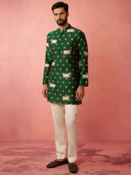 Vastramay - Green Chanderi Regular Full Sleeves Kurta With Pyjama