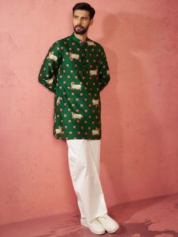 Vastramay - Green Chanderi Regular Full Sleeves Kurta With Pyjama