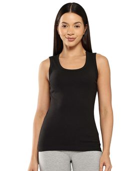 Leading Lady - Cotton Black Thermal Round Neck Sleeveless Tank Top