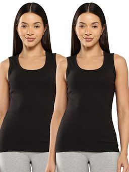 Leading Lady - Cotton Black Thermal Sleeveless Tank Top (Pack Of 2)