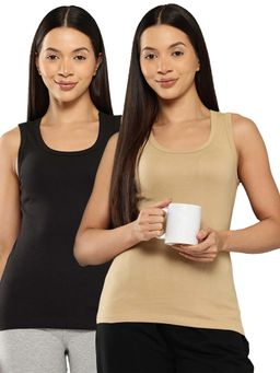 Leading Lady - Cotton Multi-Colour Thermal Sleeveless Tank Top (Pack Of 2)