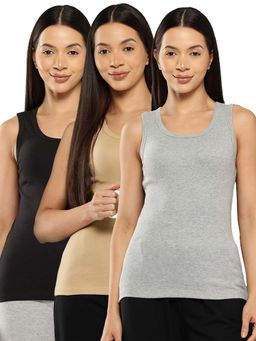 Leading Lady - Cotton Multi-Colour Thermal Sleeveless Tank Top (Pack Of 3)