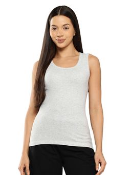 Leading Lady - Cotton Light Grey Thermal Sleeveless Tank Top Round Neck
