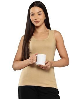 Leading Lady - Cotton Beige Thermal Sleeveless Tank Top Round Neck