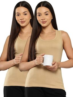 Leading Lady - Cotton Beige Thermal Sleeveless Tank Top (Pack Of 2)