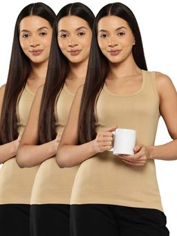 Leading Lady - Cotton Beige Thermal Sleeveless Tank Top (Pack Of 3)