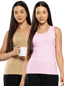 Leading Lady - Cotton Multi-Colour Thermal Sleeveless Tank Top (Pack Of 2)