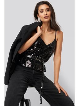 NA-KD - Plain Sequin Singlet-black
