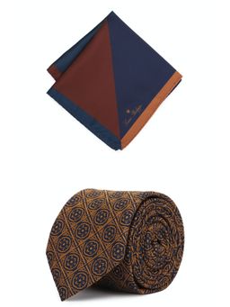 Louis Philippe - Men Brown Print Tie And Pocket Square