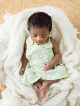 Greendigo - Cotton Green Printed Sleeveless DressTop for Premature Baby Early Baby (0-3 Months)