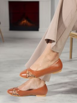 ELLE - Womens Fashionable Tan Solid Ballerinas