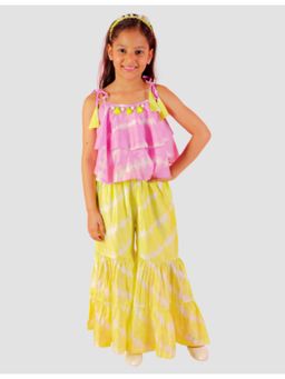 Lil Drama - Girls Green Fusion Flared Palazzo with Top (Set of 2)